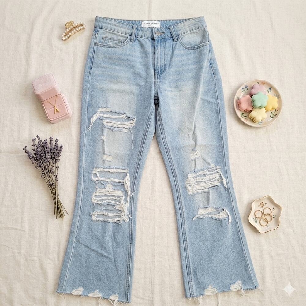 Flying Monkey Vintage Cropped Straight Distressed Jeans Size 27 High Rise